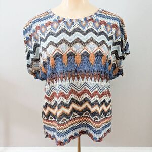 No Boundaries Tribal Print Lace Back Dolman Top